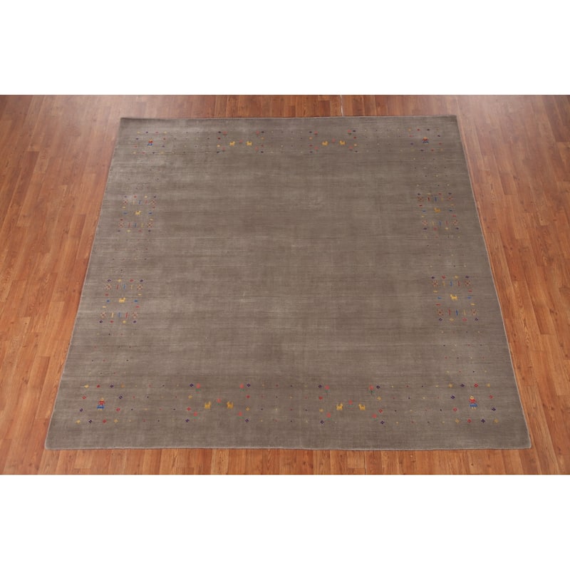 Tribal Gabbeh Oriental Square Area Rug Handmade Wool Carpet - 7'10" x 7'9"