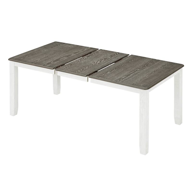 7 -Piece Wood Piece Dining Set, Retro Style Extendable Table 6 Upholstered Chairs for Kitchen Dinette Room, Antique Brown+White