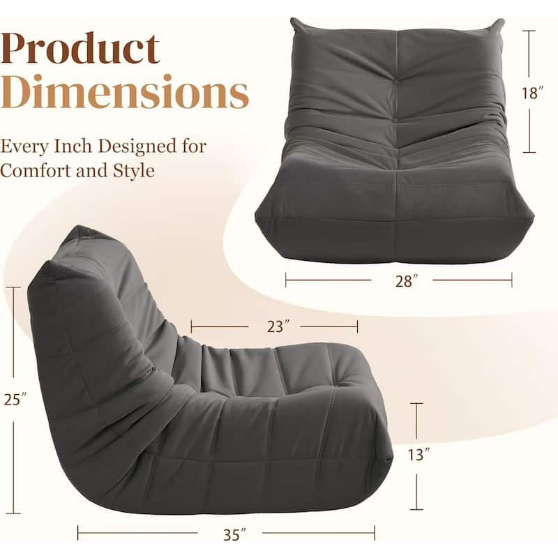 Corduroy Upholstered Oversized Ergonomic Curved Design Button-Tufted Comfy Bean Bag Lazy Sofa for Living Room