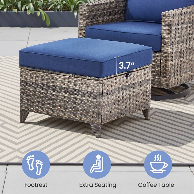 Pocassy Wicker Patio Sofa Glider Swivel Chair Ottoman Furniture Set.