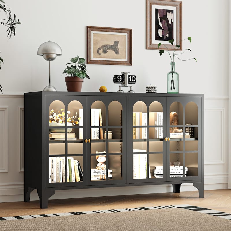53.2"W Metal Sideboard Buffet Cabinet with Glass Doors