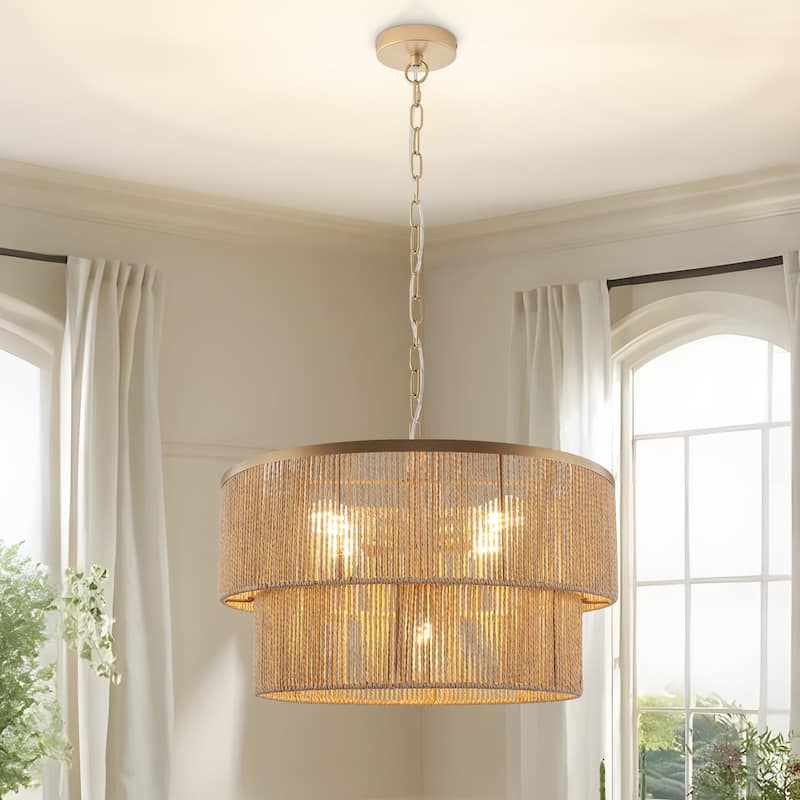 Starsky 5-Light Tiered Rattan Drum Pendant