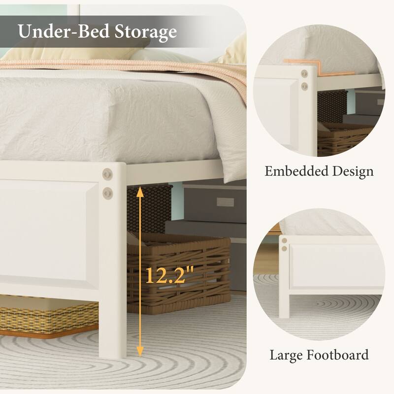 VECELO Platform Bed Frame with Wooden Headboard Heavy Duty Steel Slats Support No Box Spring Needed