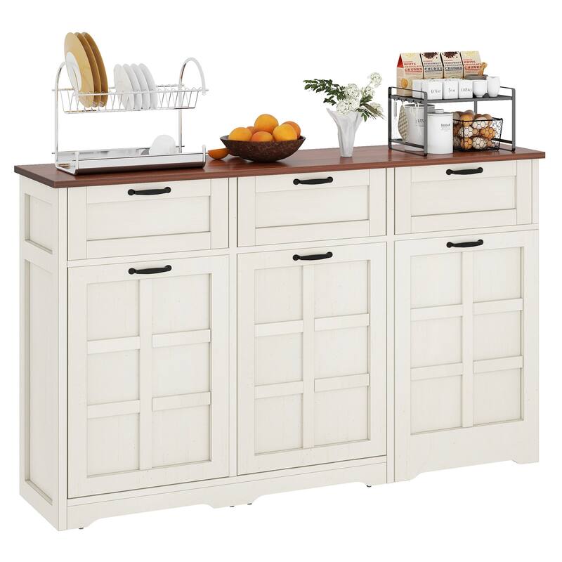 Kitchen Island With Double Tilt Out Trash Can Cabinet - White
