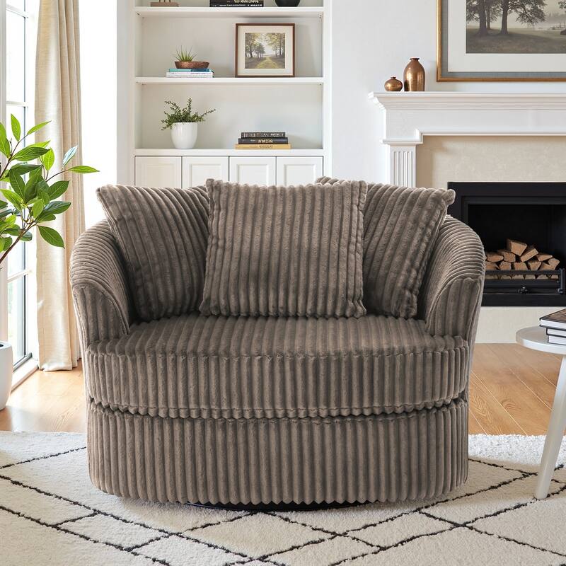 UIXE Oversize 43" Plush Corduroy Swivel Barrel Chair Comfy Accent Chair For Living Room - Dark Camel