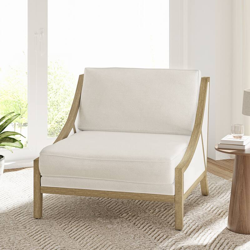 Kim Farmhouse Armchair with Solid Wood Legs - Ivory