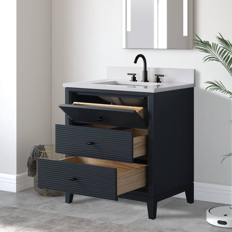 Vanity Art 30" Freestanding Bathroom Vanity with Engineered Marble Top and Sink