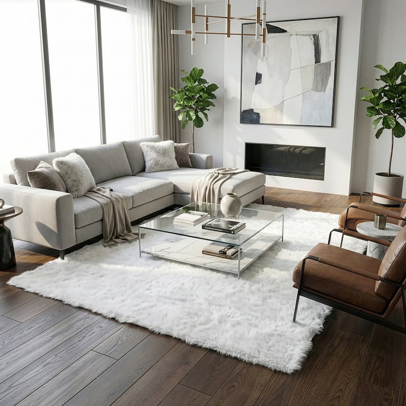 Auriel Faux Sheepskin imitative Fur Area Rug White Rectangular 5x7 - 5' x 7'