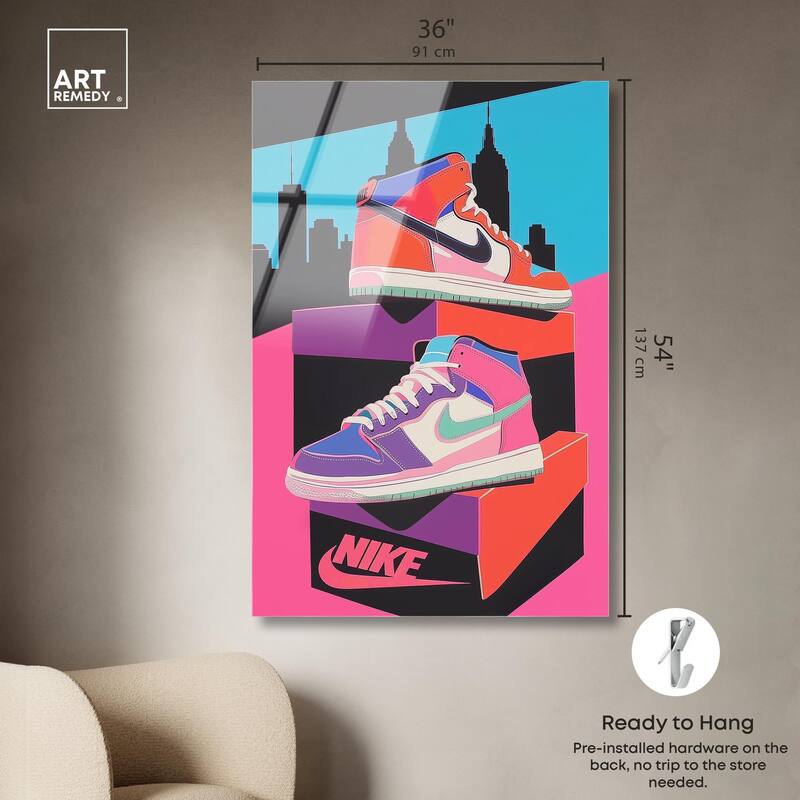 City Pop Sneakers Acrylic by Art Remedy, Ready to Hang