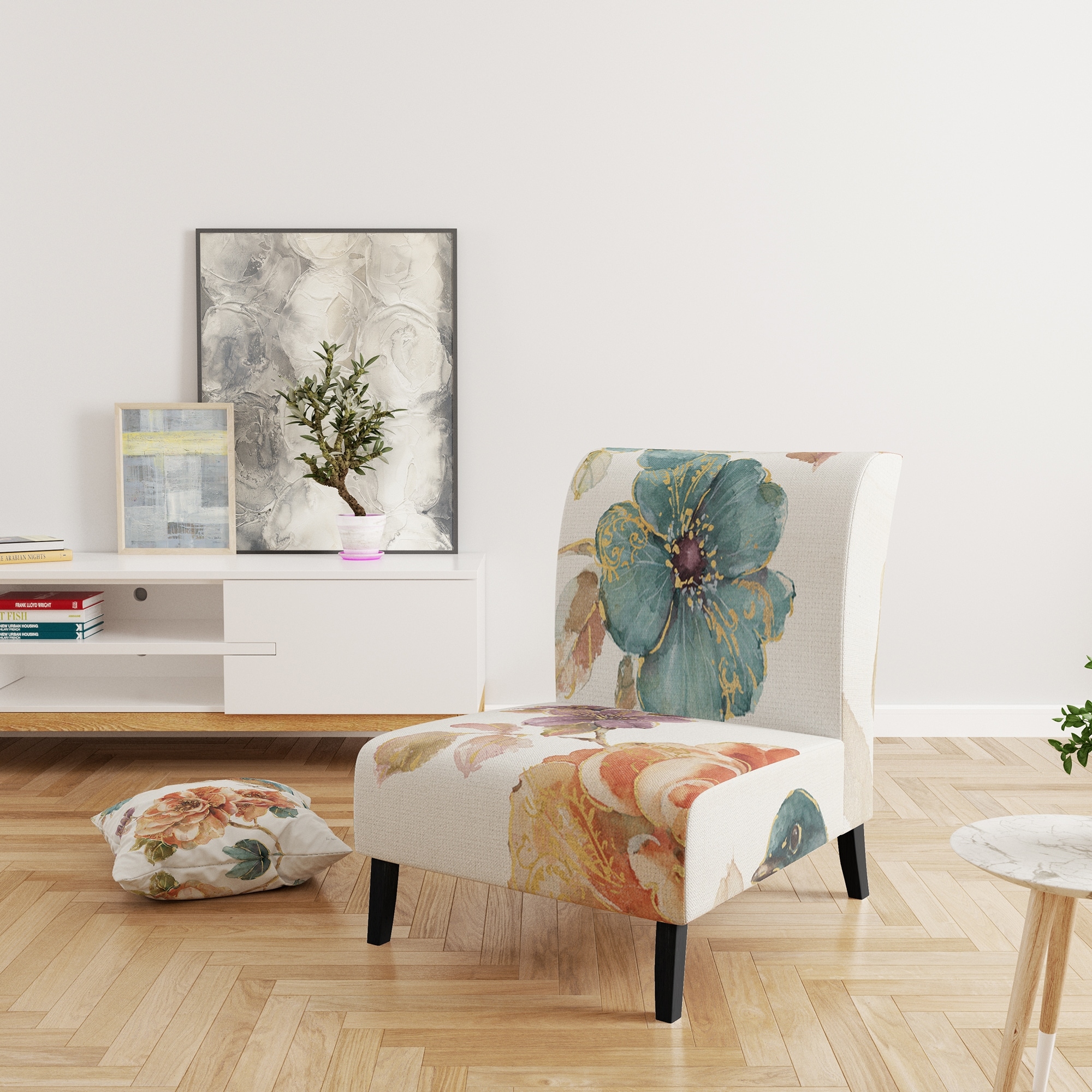 Designart "Cottage Bird On Orange Flower Twig" Upholstered - Picture 11 of 20