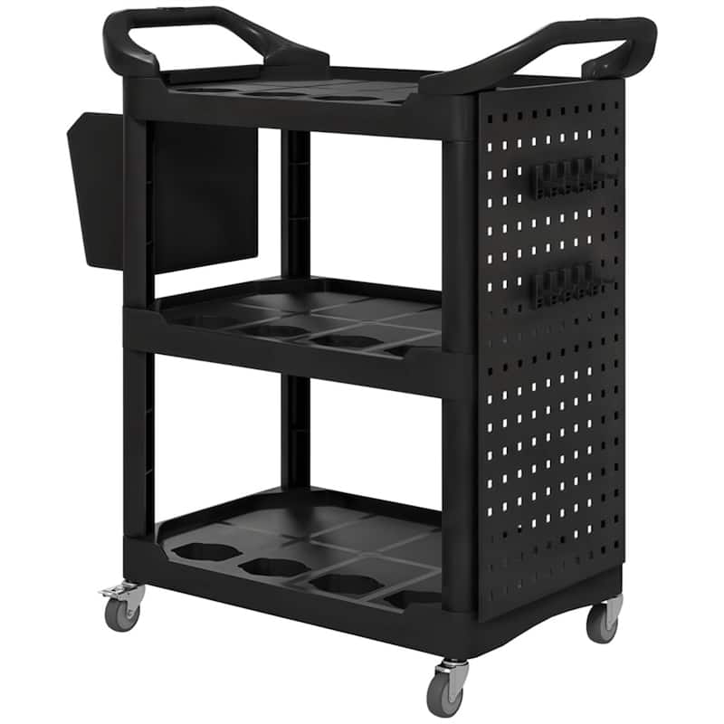Adjustable Workshop Stool with Lumbar Support, Locking Wheels and Metal Tray and Bottle Holders