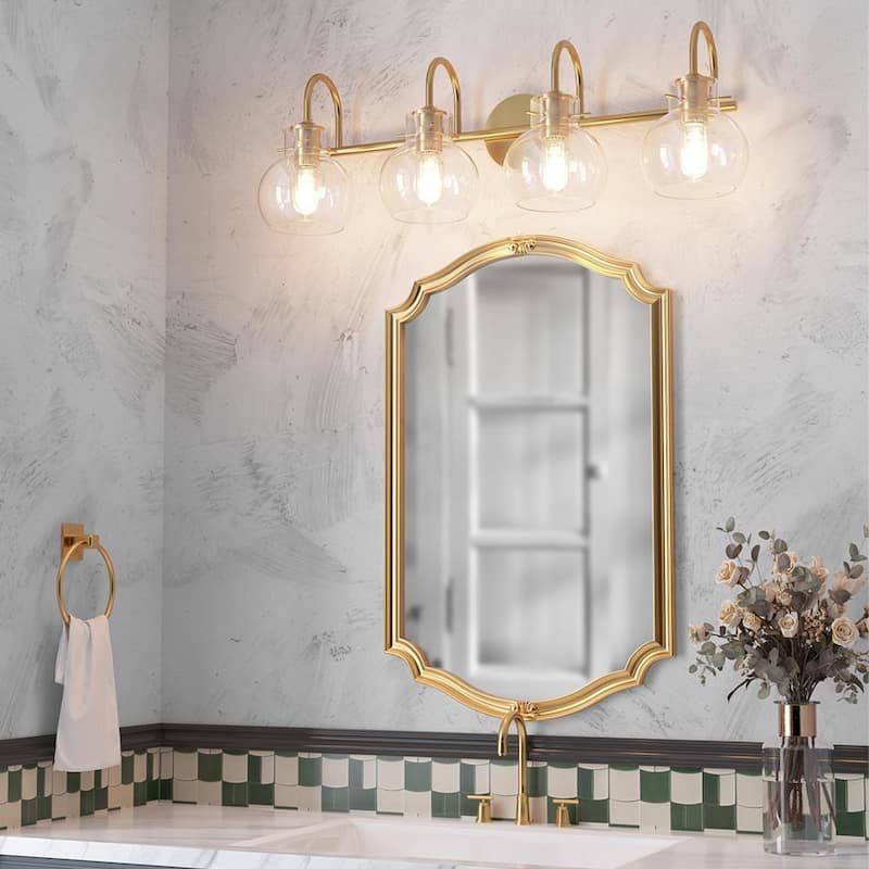 Gold Bathroom Light Fixtures Wall Sconces with Clear Glass Shade Bathroom Vanity Lights Vanity Light Fixture
