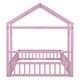 preview thumbnail 8 of 13, Pink Full Size Wooden Floor Bed with Fence Railings and Detachable Headboard, Kids Dress Up Rack, Playhouse Frame