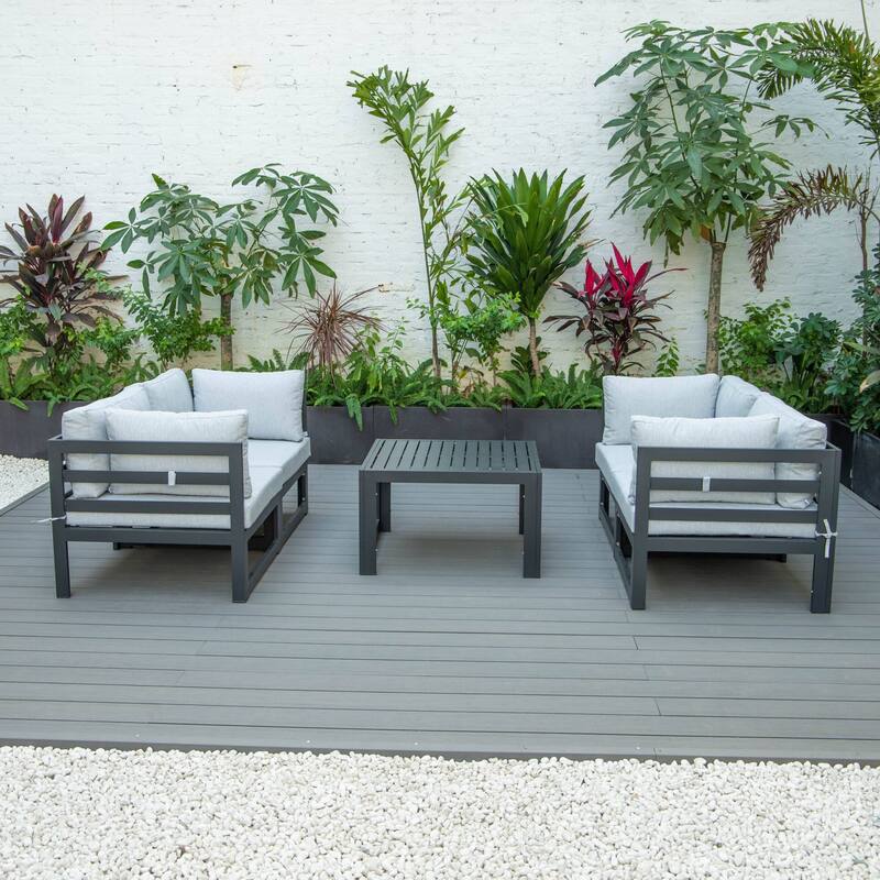 LeisureMod Chelsea 5-Piece Outdoor Patio Sectional and Coffee Table Set with Cushions