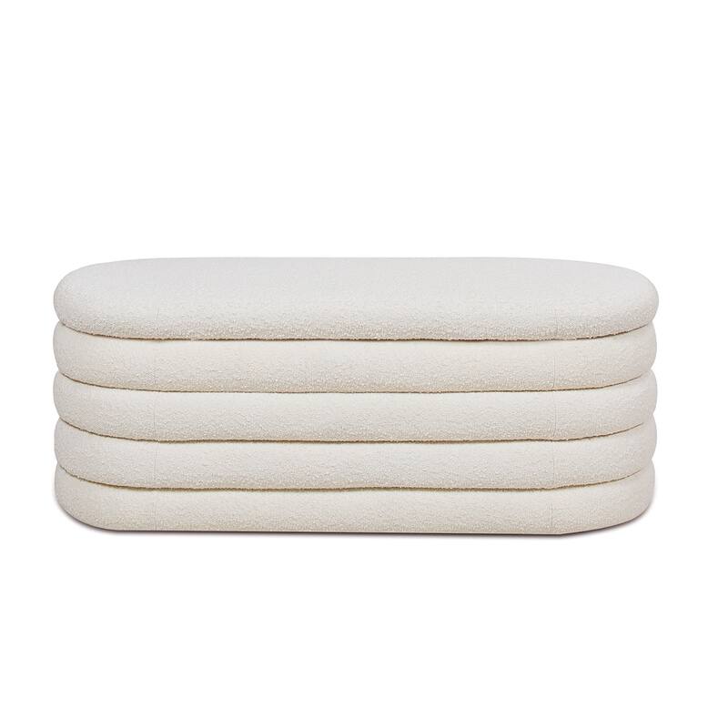 Fuji 49" Boucle Faux Sherpa Upholstered Tufted Oval Storage Bench