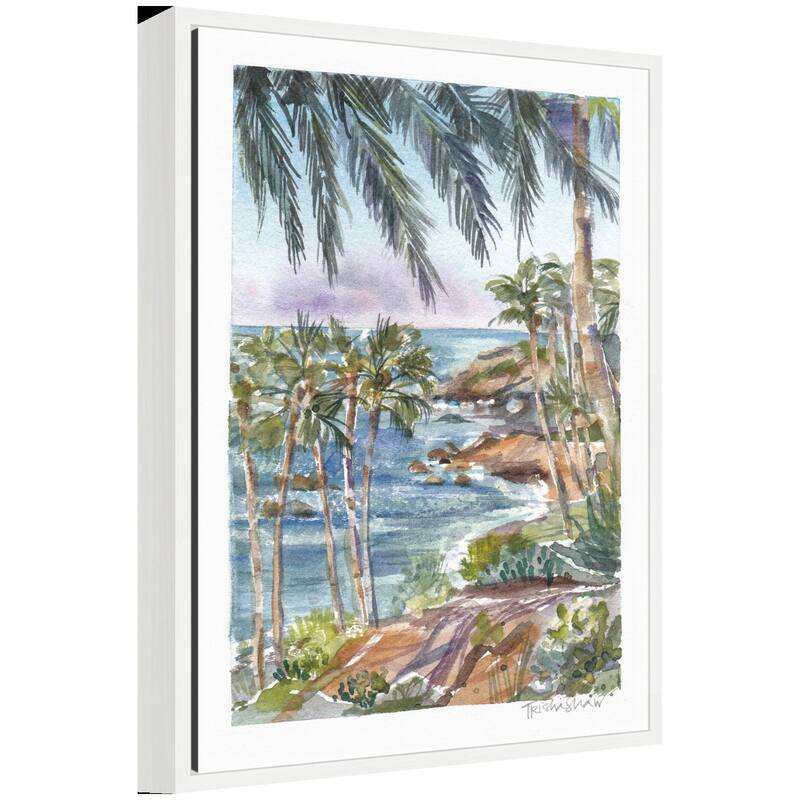 Kate and Laurel Sylvie Laguna Beach California Scene Framed Canvas by Patricia Shaw - 18x24 - White