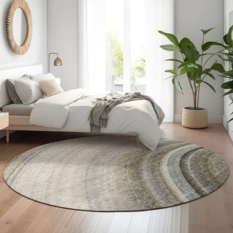 Premium Washable Super Soft Contemporary Arches Mayfield Rug - Taupe - 8' x 8' - Round