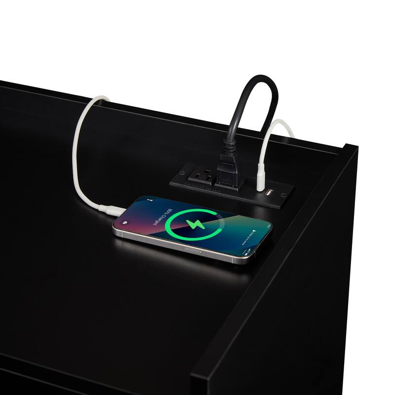 Anmytek Modern TV Stand 4 Drawers Tempered Glass Charging Ports LED Lighting Living Room Media Console