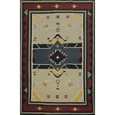 Hand Woven Oriental 100% Wool Carpet Southwestern Tribal Green Kilim Area Rug - 13' 4'' X 9' 7''