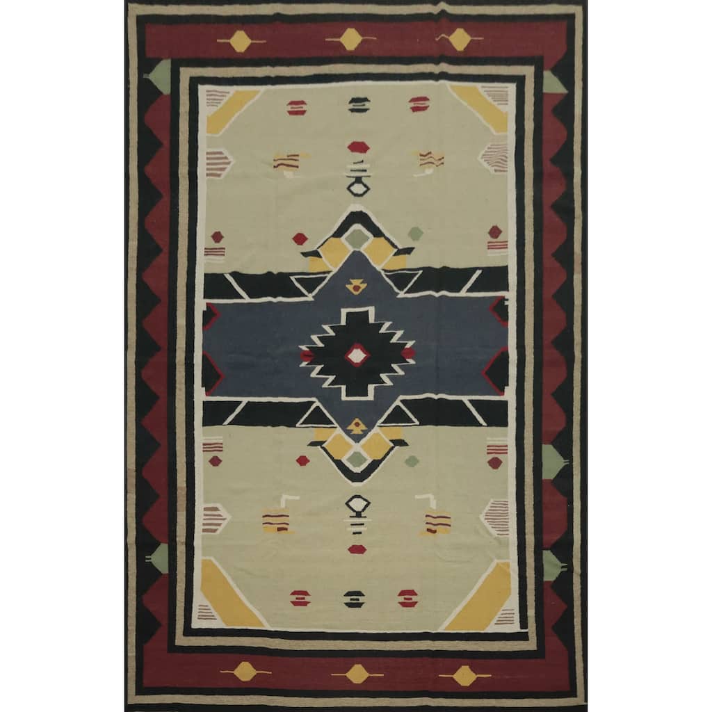 Hand Woven Oriental 100% Wool Carpet Southwestern Tribal Green Kilim Area Rug - 13' 4'' X 9' 7''