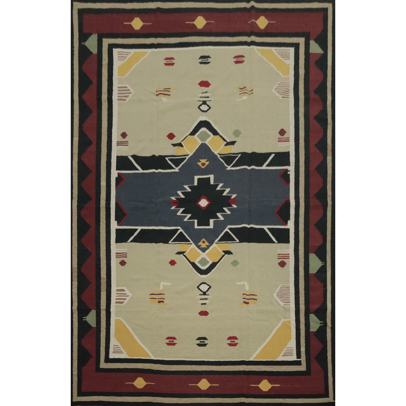 Hand Woven Oriental 100% Wool Carpet Southwestern Tribal Green Kilim Area Rug - 13' 4'' X 9' 7''