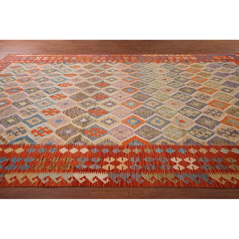 Multicolor Kilim Oriental Large Area Rug Hand-Woven Wool Carpet - 10'4"x 15'7"