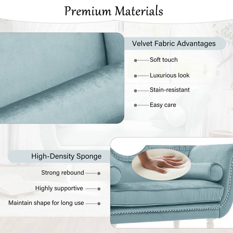 Christopher Knight Home - Velvet Bench with Nailhead Trim & Curved Arms