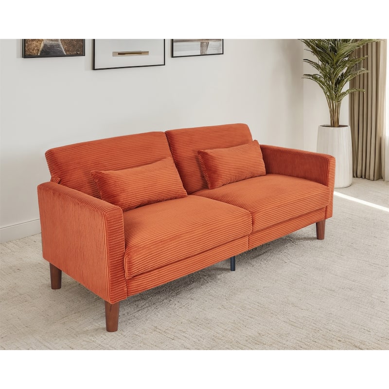 Couch Sofa, Corduroy Fabric Couches Loveseat Furniture with 2 Pillows for Living Room, Bedroom - Orange