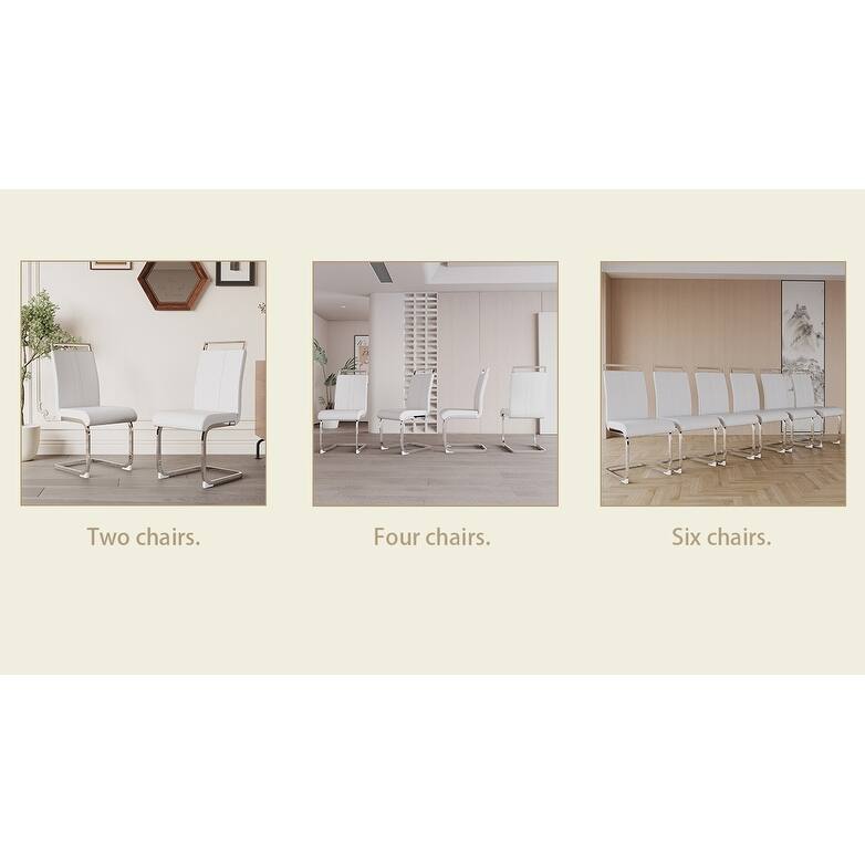 Modern Dining Chairs,PU Faux Leather High Back Upholstered Side Chair with Silver Metal Legs - White - Set of 4
