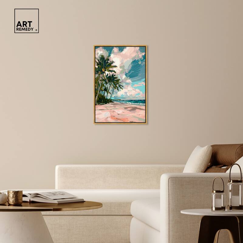 Art Remedy Palms Under The Sun Framed Colorful Coastal 1 Piece Canvas Wall Art