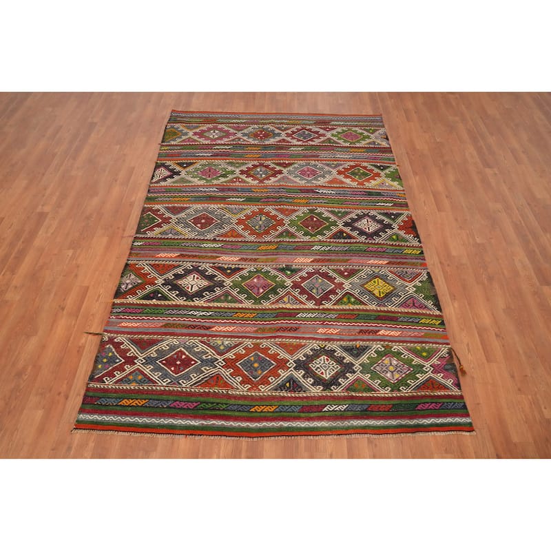 Hand Woven Oriental 100% Wool Carpet Southwestern Tribal Multi-Colored Kilim Area Rug - 7' 11'' X 5' 3''