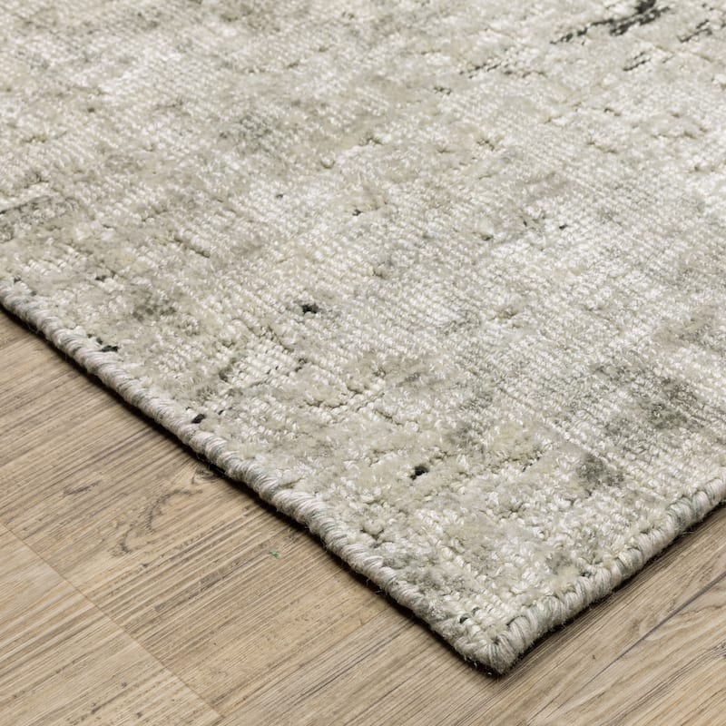 Somerset Textured Abstract Beige/ Charcoal Hand-made Wood Blend Area Rug