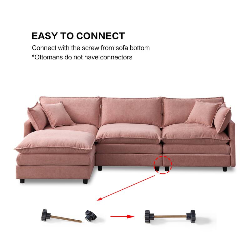 105" L-Shaped Modular Sectional Sofa with Ottoman, Soft Chenille Upholstery, 3-Seater Couch