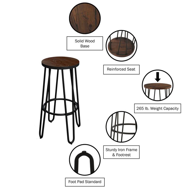 Modern Farmhouse Elm Wood 24"Barstool (Set of 2) by Lavish Home