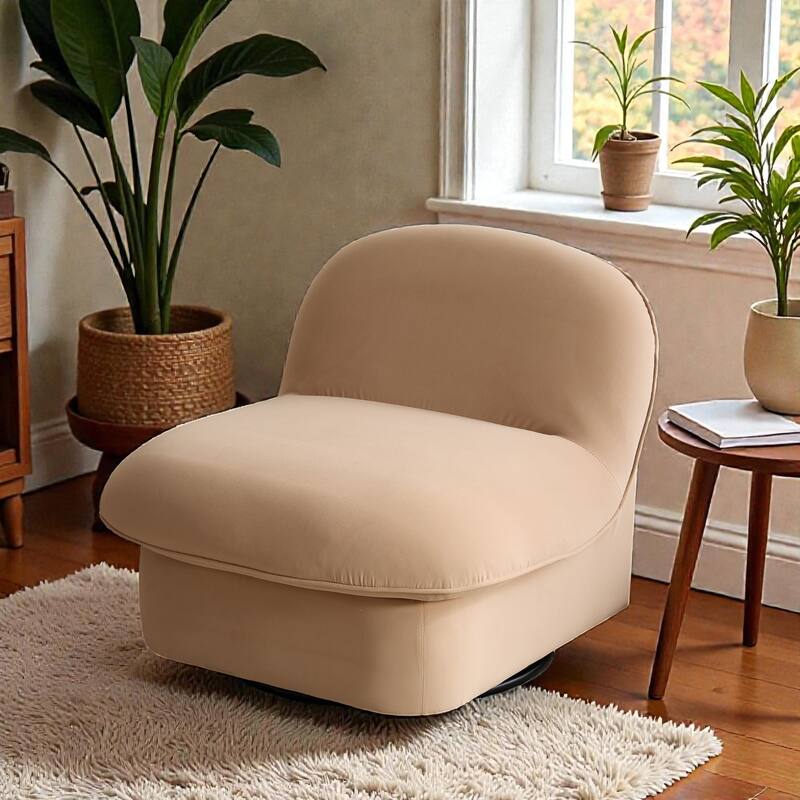 Swivel Accent Chair with 360 Degree Metal Base, Velvet Upholstered Pumpkin Chair for Living Room Bedroom
