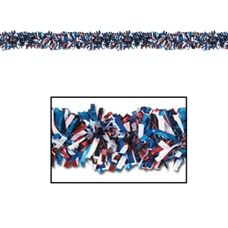 12 Metallic Red White Blue Foil Tinsel 6-Ply 4th of July Garls 15'