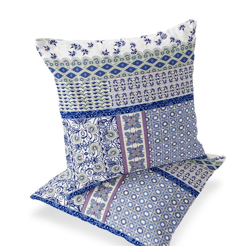 HomeRoots Set of Two 16" X 16" Pink and White Blown Seam Floral Indoor Outdoor Throw Pillow - 16.00' X '16.00' X '5.00