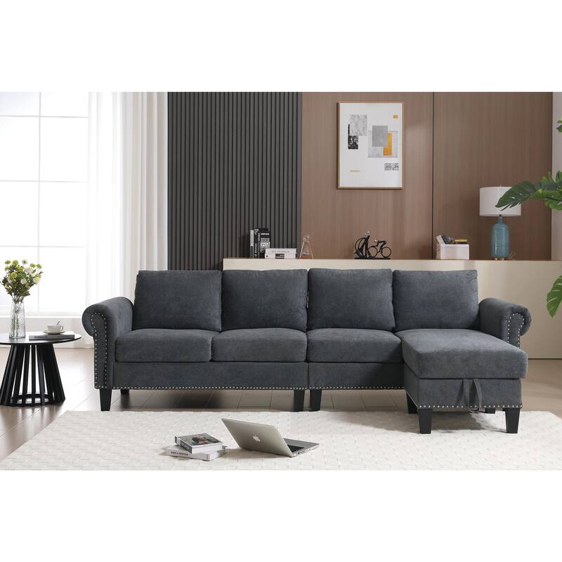 106Inch 4 Seater Convertible Sectional Sofa Couch with Storage Ottoman