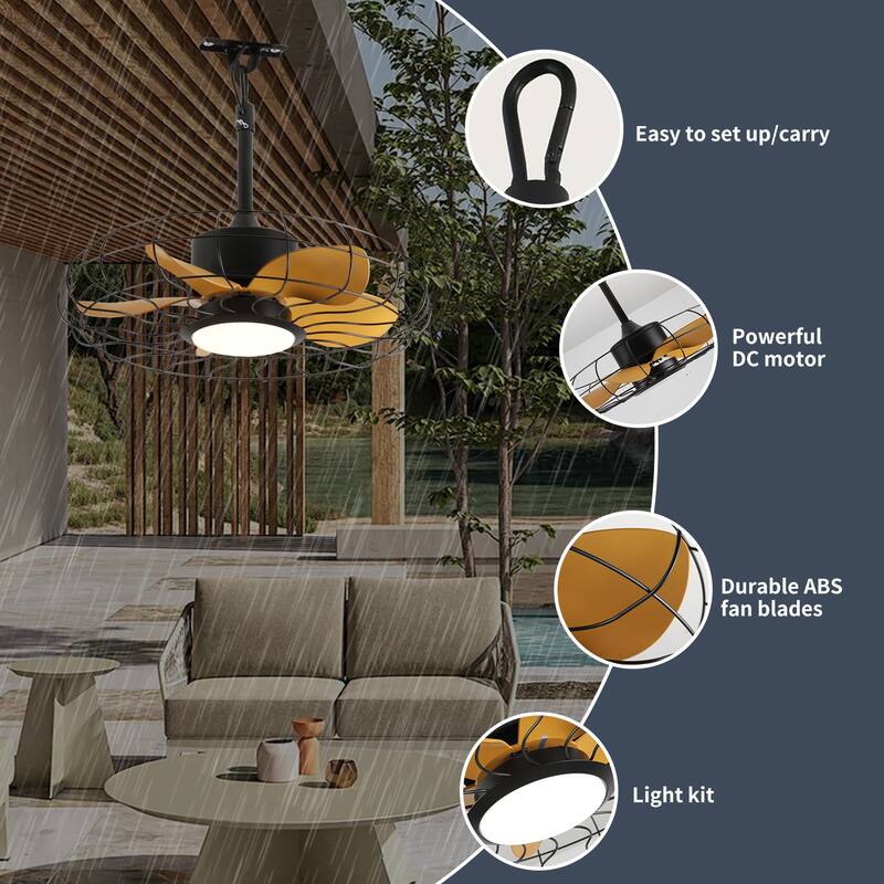 23 in Outdoor Ceiling Fan with Lights,IP65 Waterproof Fan - Black