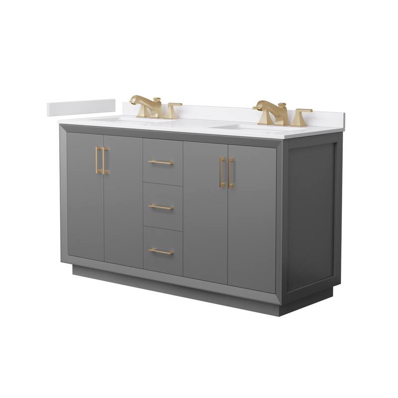 Wyndham Collection WCF4141-60D-VCA-US3MXX Strada 60" Free Standing - Dark Gray / White Cultured Marble Top / Satin