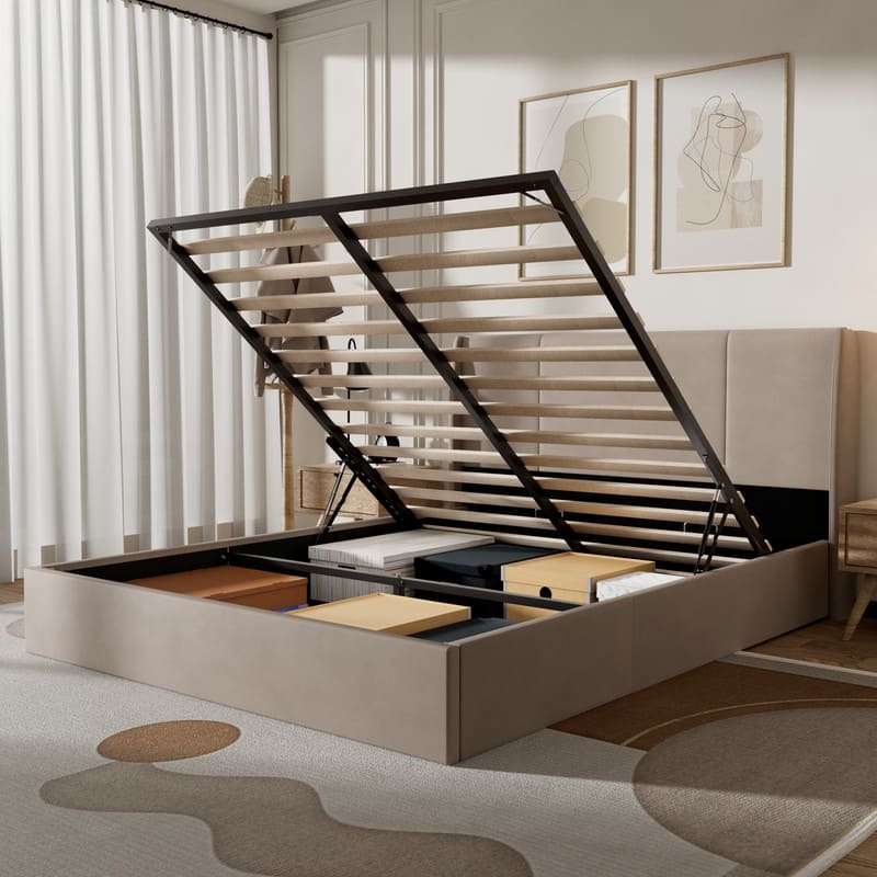 Modern Minimalist Upholstered Storage Bed with Lift-Up Platform