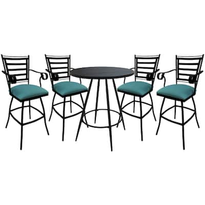 Outdoor Patio Bar Pub Set - 30" Jenna Stools - Black Frame - 36" Table