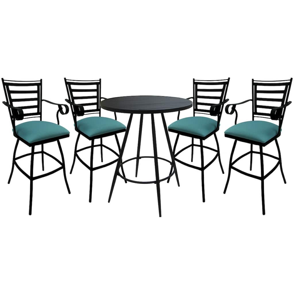 Outdoor Patio Bar Pub Set - 30" Jenna Stools - Black Frame - 36" Table