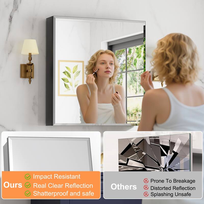 Belle Medicine Cabinet with Mirror, Adjustable Shelves, Recessed or Wall Mount