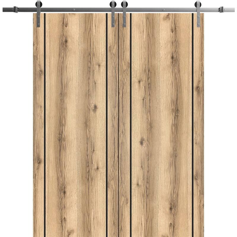 Sturdy Double Barn Door 36 x 80 with Planum 0017 Oak with 13FT - 84" x 96" ( 2* 42x96)