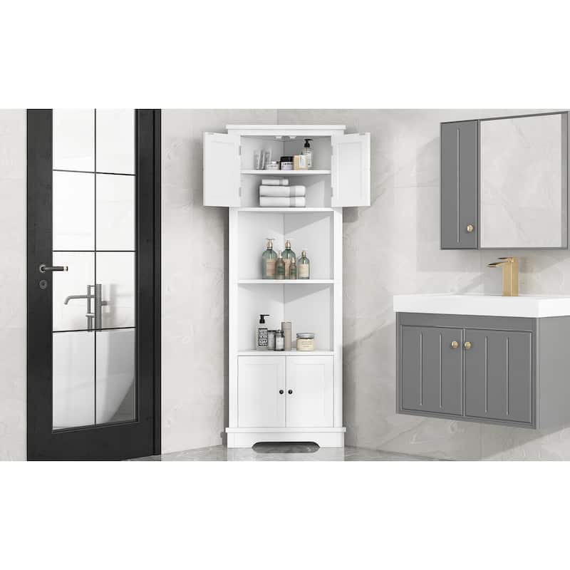 Tall Corner Bathroom Storage with Doors and Adjustable Shelves