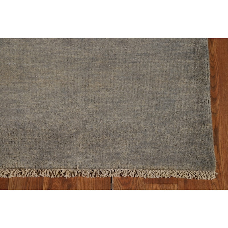Gray Modern Gabbeh Runner Rug Hand-Knotted Wool Carpet - 3'0" x 9'8"