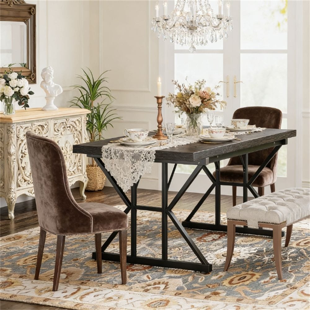 Wooden dining table, farmhouse dining table, sturdy and durable, multifunctional dining table(table only)