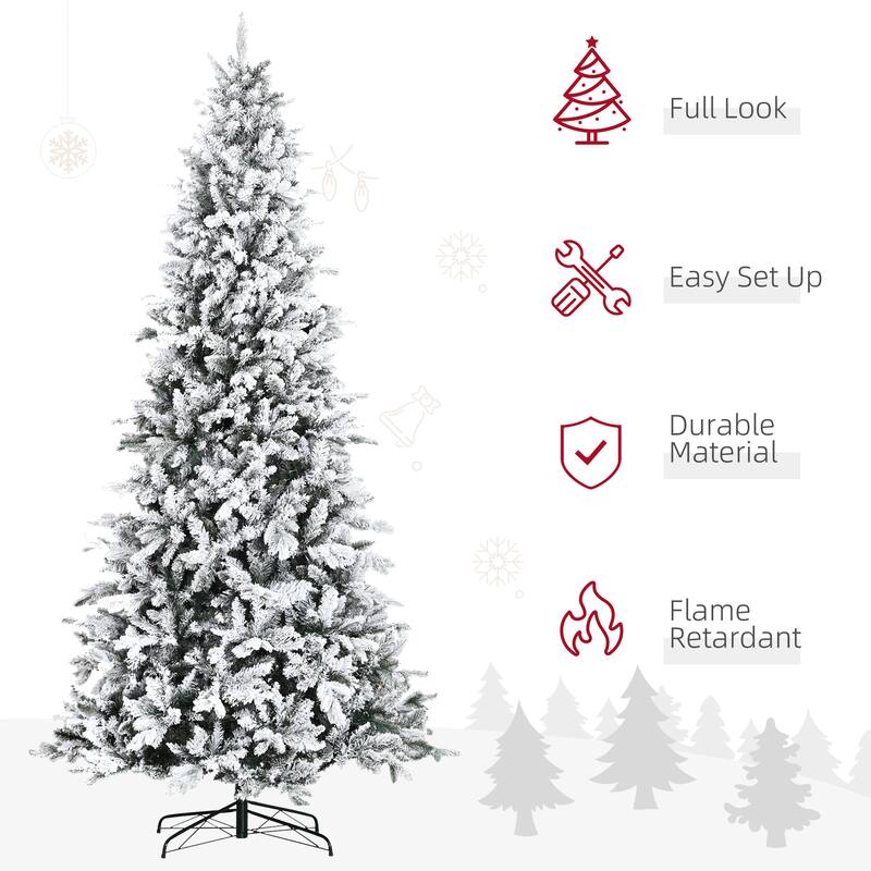 HOMCOM 7 ft. Artificial White Flocked Christmas Tree with Stand