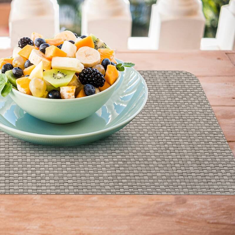 CounterArt Taupe and Natural Basket Weave Design Reversible Easy Care Plastic Placemat Set of 4 Made in The USA